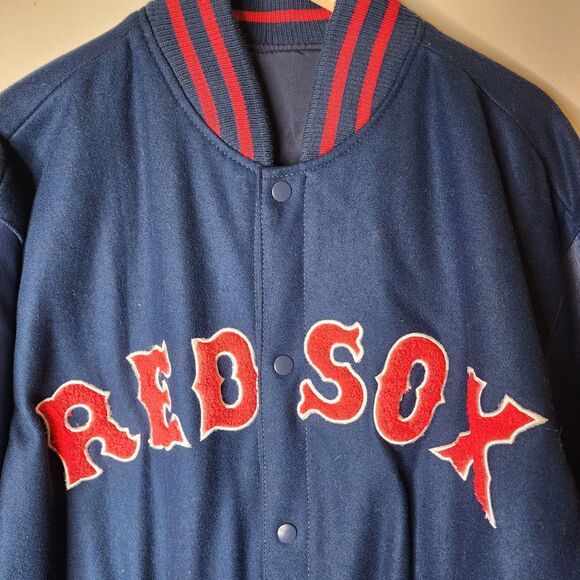 Boston Red Sox Varsity Jacket Leather Wool Embroidered Spellout Logo Mens 2XL - Picture 4 of 14